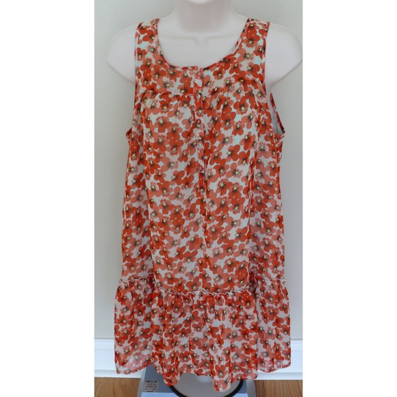 H&M Divided Floral short Dress or long Tunic ruffle bottom lined sleeveless S-M - Picture 1 of 6
